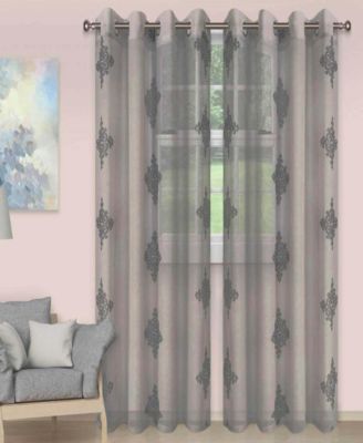 Damask Sheer Grommet Top Curtain Panels, 52" x 108" (Set of 2)