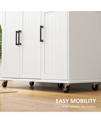 White Rolling Kitchen Island: Stainless Top, 3 Cabinets
