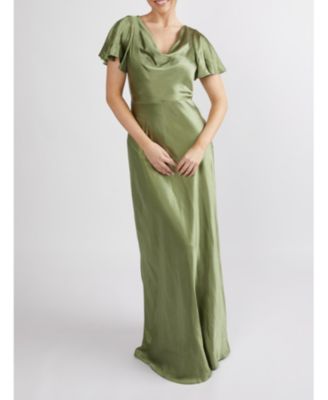 Women's Flutter Sleeve Satin Bridesmaid Dress
