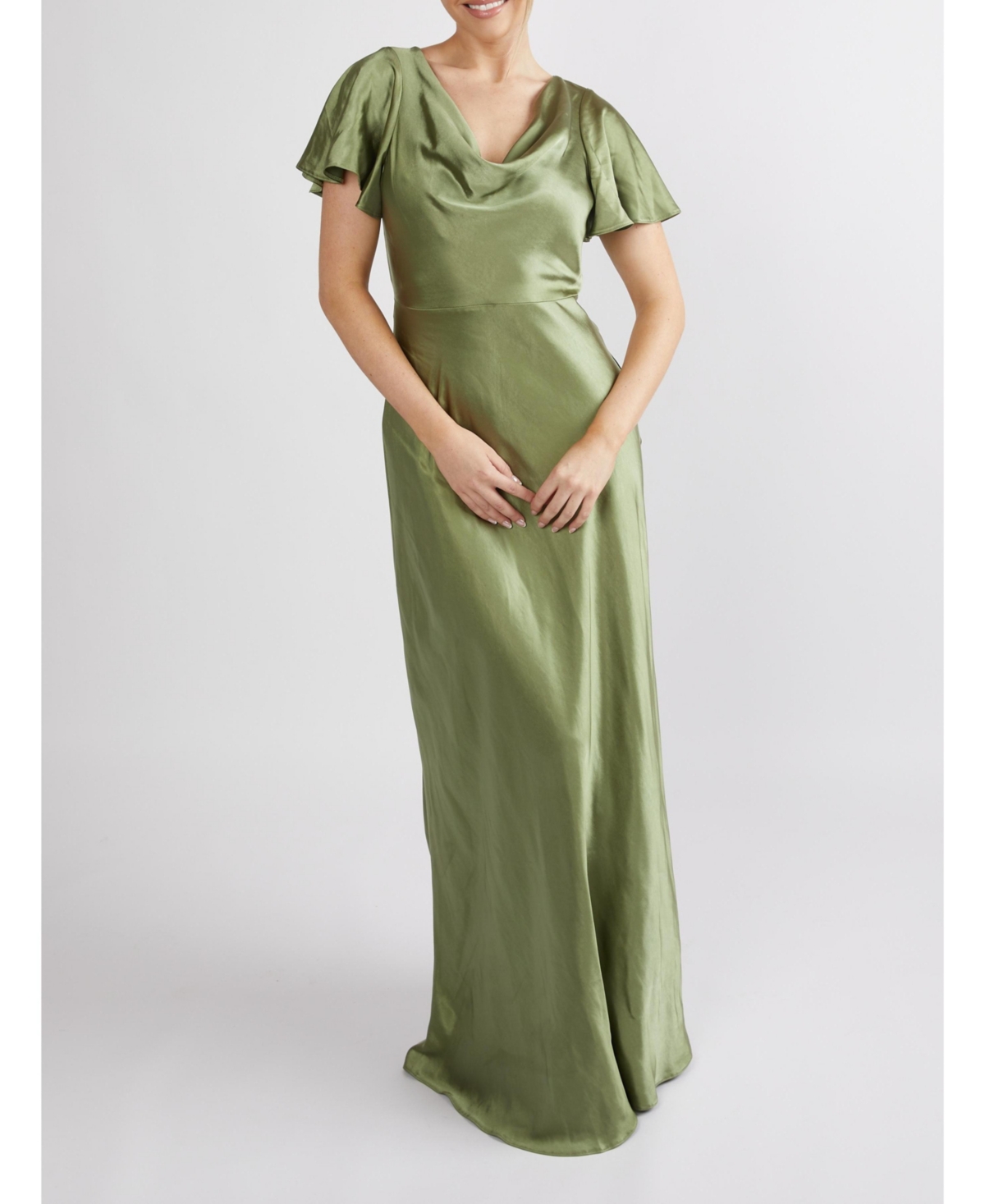 Six Stories Women's Flutter Sleeve Satin Bridesmaid Dress
