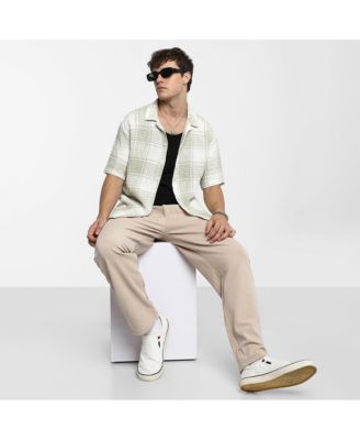 Men's Greige & Ivory White Buffalo Check Oversized Shirt