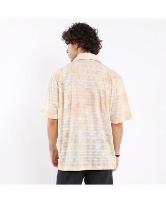 Men's Tan Brown & Ivory White Faded Woven Oversized Shirt