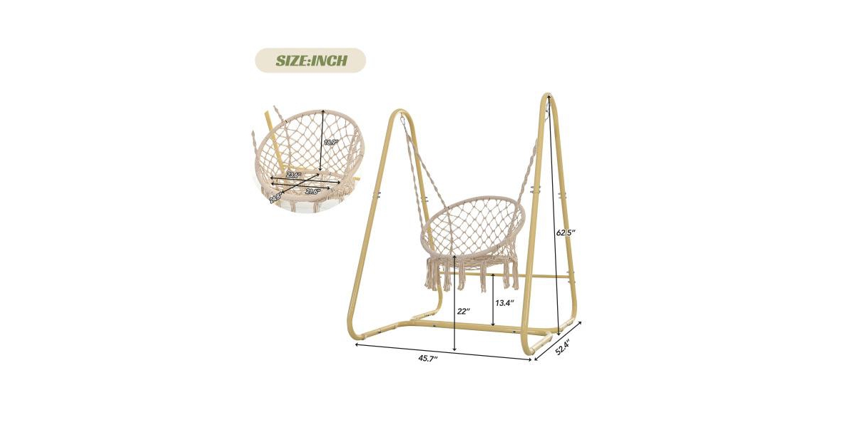 Flynama Handmade Macrame Swing Hammock Chair with Stand Boho Style