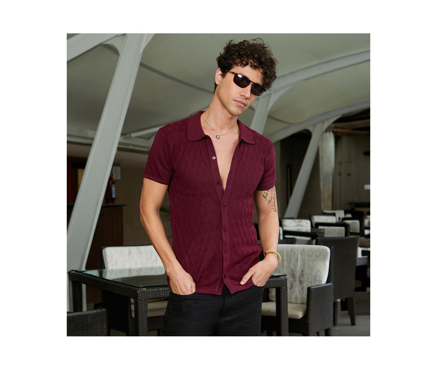 Мужская рубашка Cahoot Campus Sutra Argyle-Knit Slim-Fit, цвет: Красный — фото 5