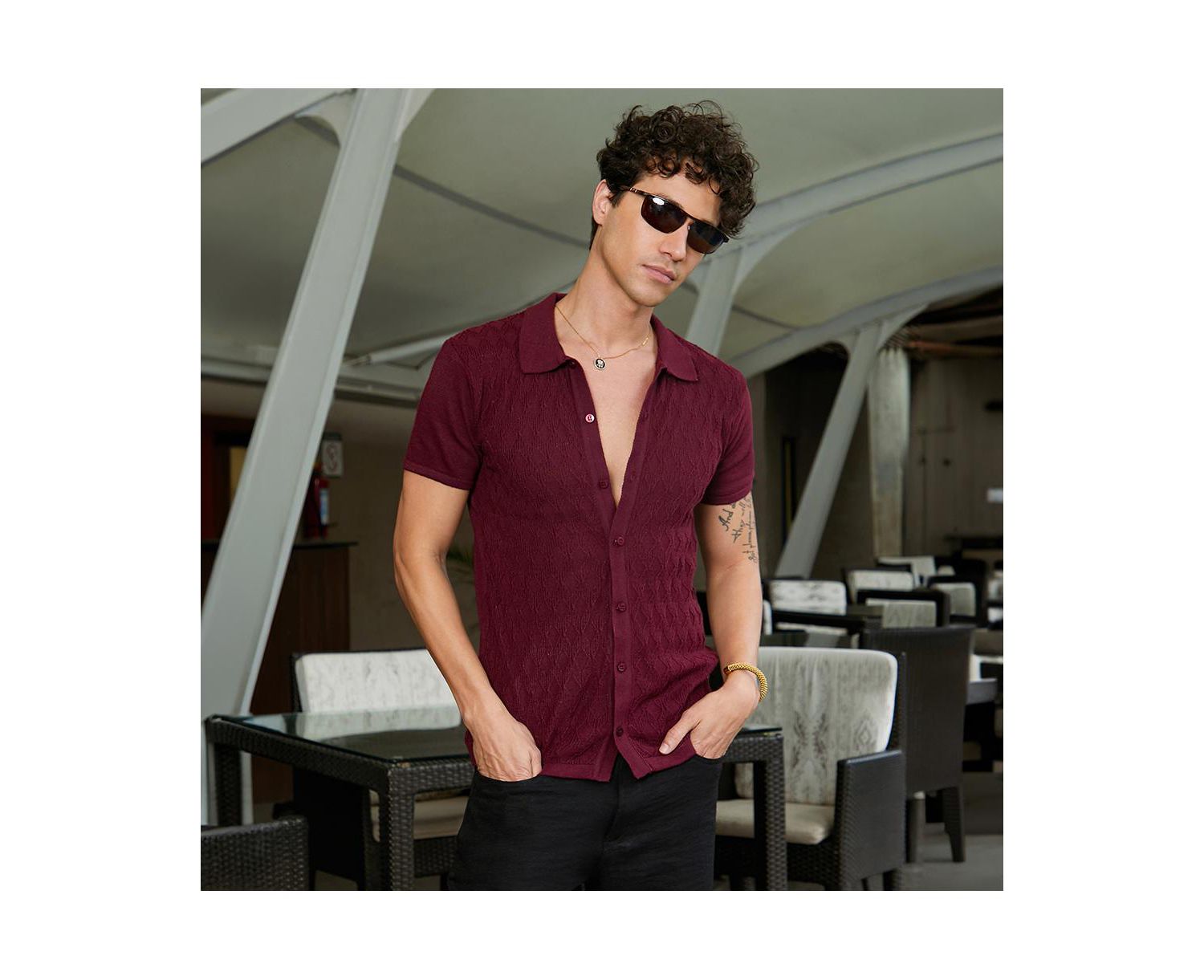 Men's Argyle-Knit Slim-Fit Shirt