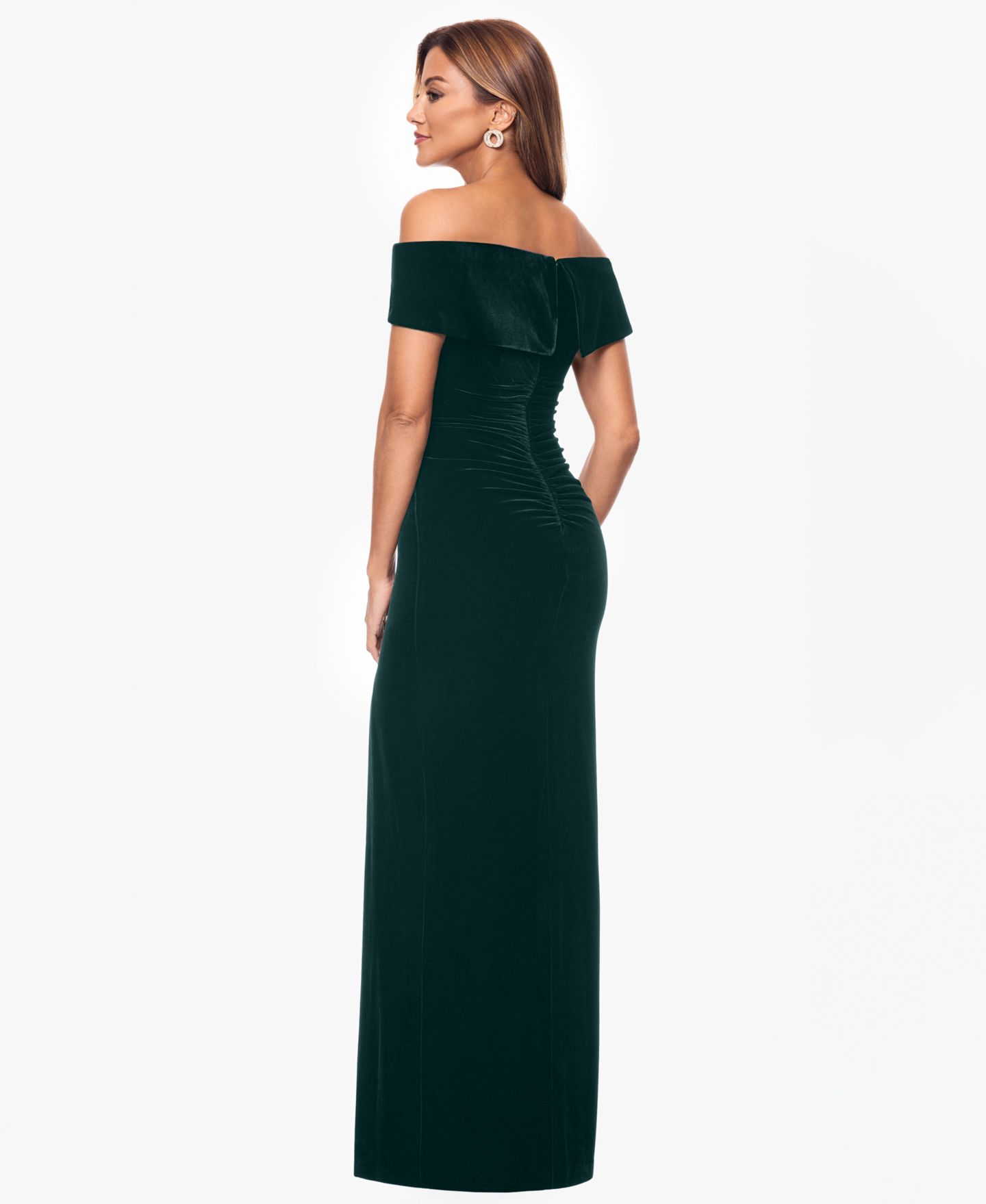 Женские платья XSCAPE Velvet Off-The-Shoulder Leg-Slit Gown, цвет: Бордовый — фото 7