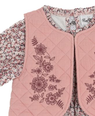 Little Girls' Floral Corduroy Dress with Quilted Vest, 2 pc