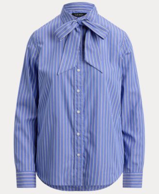 Women's Classic Fit Striped Tie-Neck Shirt