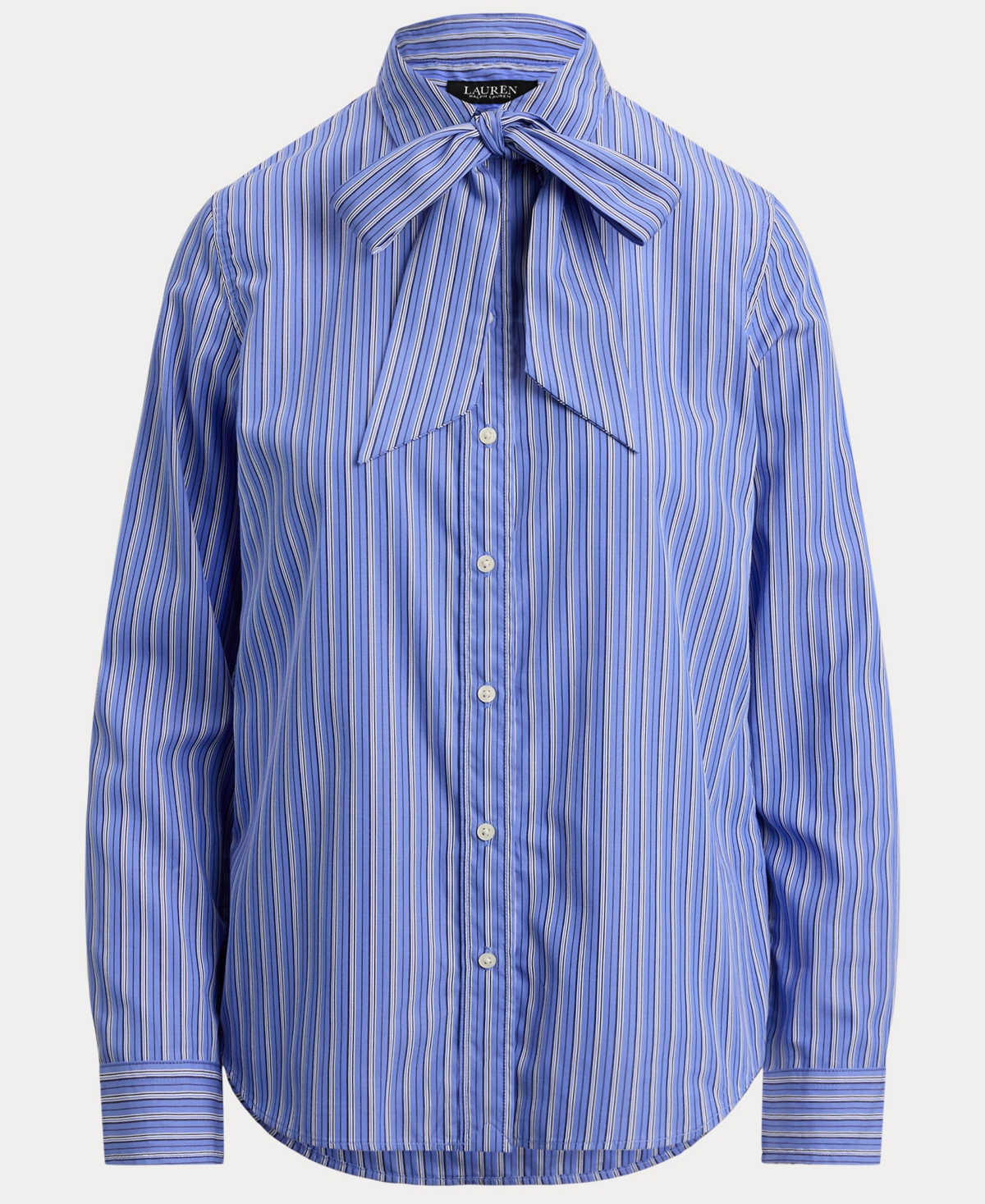 Ralph Lauren Womens Classic Fit Striped Tie Neck Shirt 0p 18 In Multi