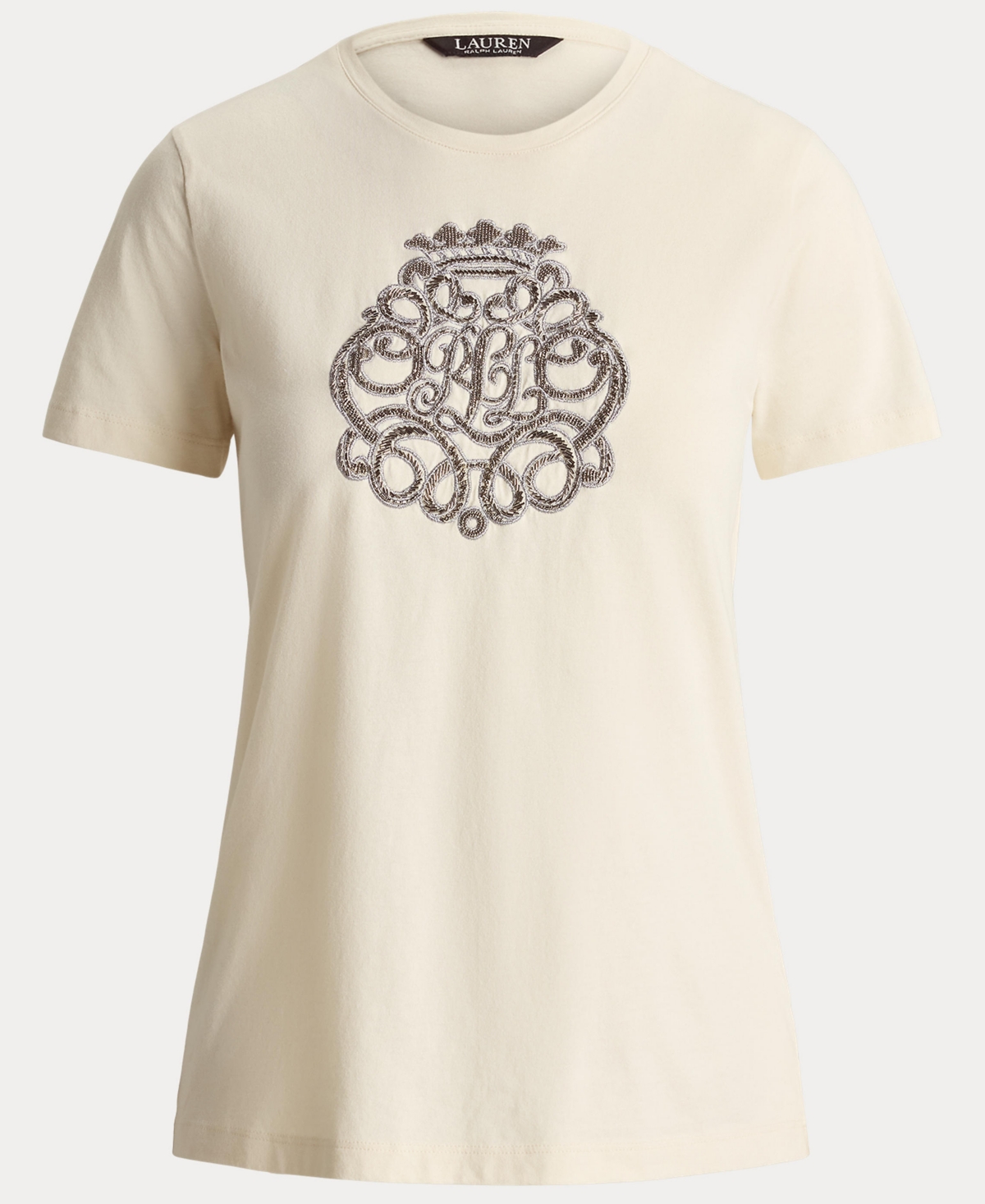 Ralph Lauren Women's Beaded-crest Jersey T-shirt In Neutral