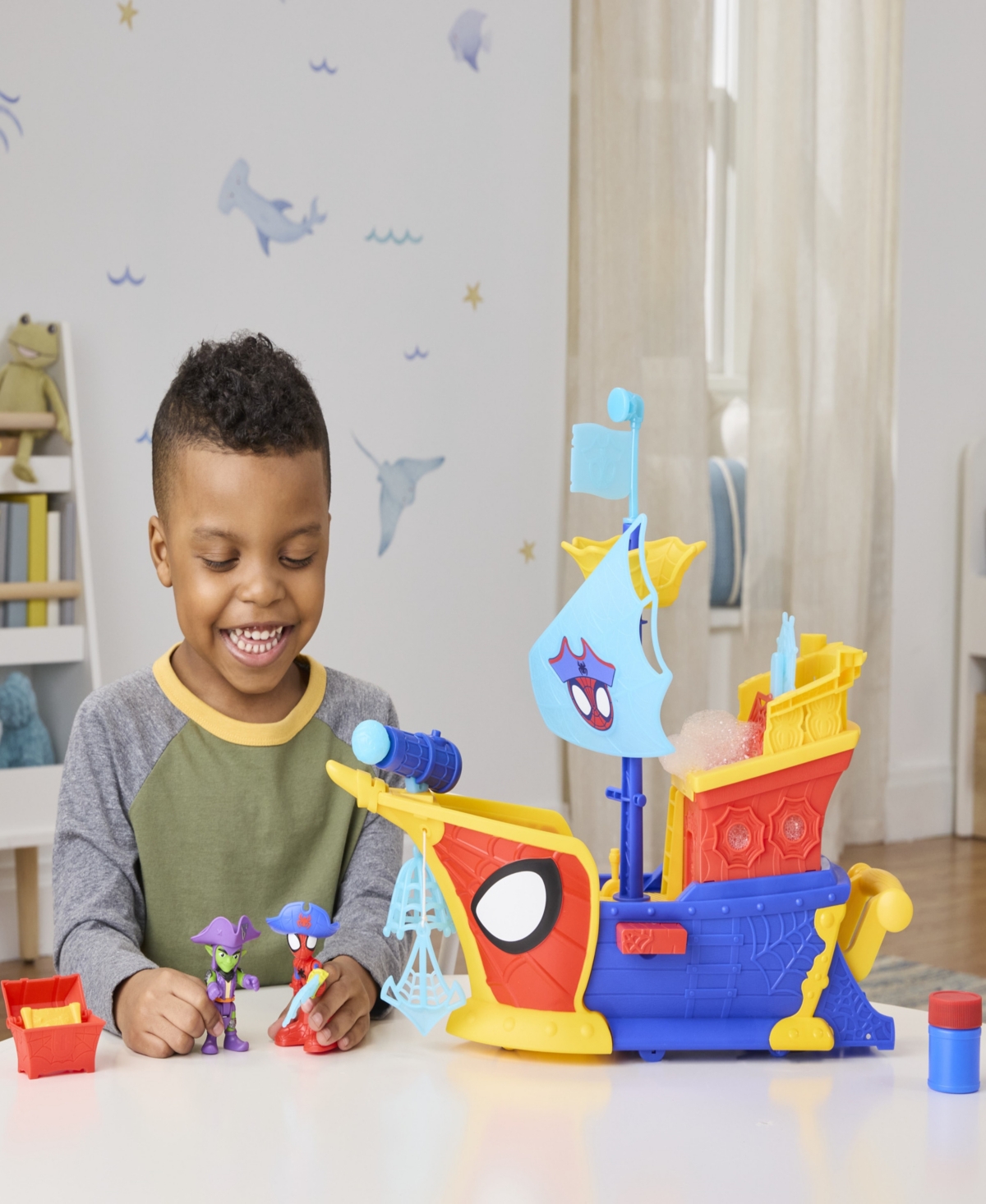 Spidey And His Amazing Friends Marvel Water-webs Webs Ahoy Bubble Pirate Ship In Transparent