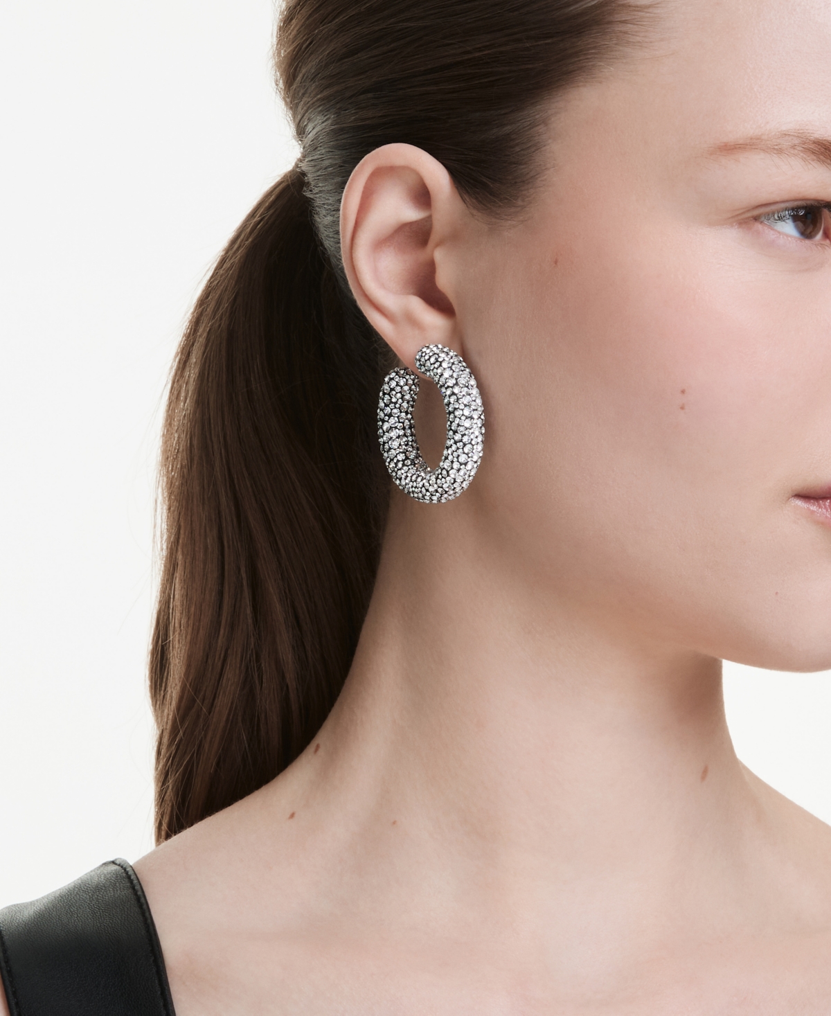 Swarovski Sublima Rhodium Plated Hoop Earrings In Silver