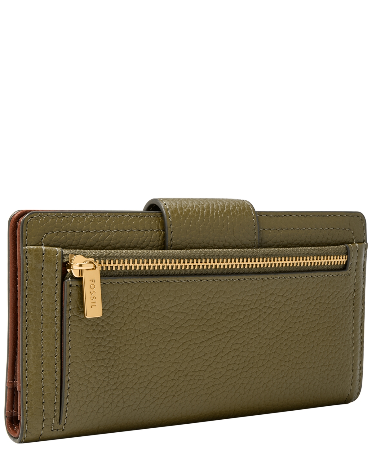 Fossil Logan Leather Rfid Tab Clutch Wallet In Green