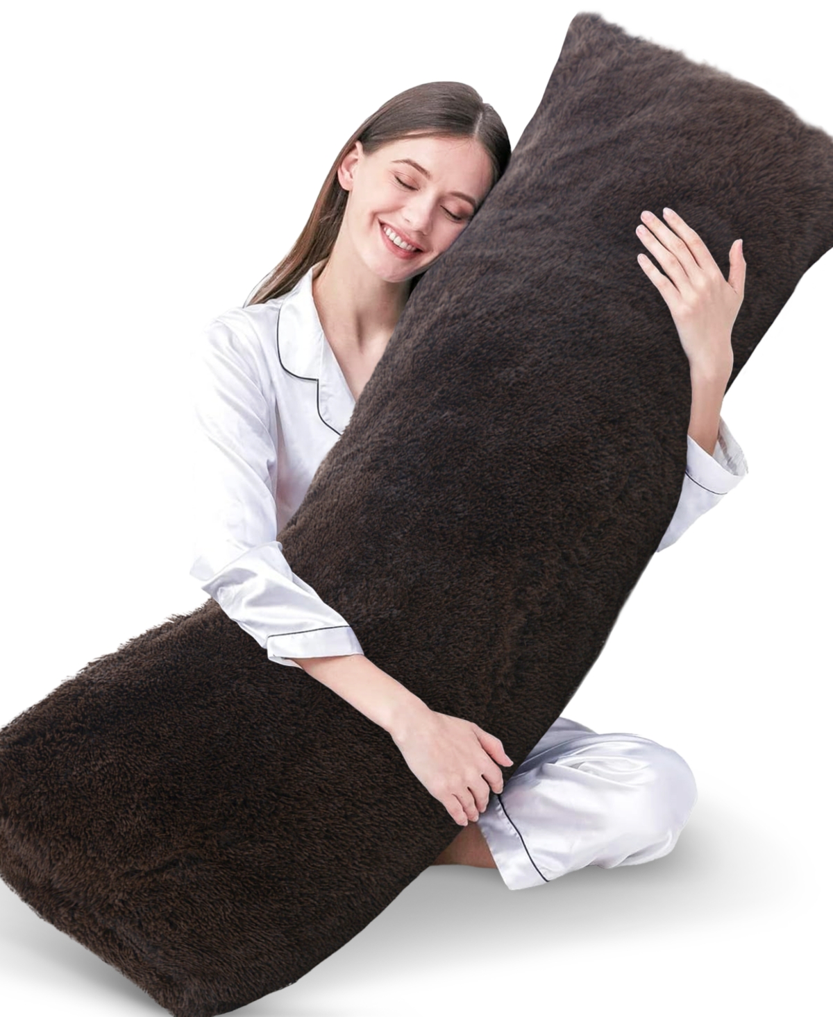 Cheer Collection Faux Fur Body Pillow, 20" X 54" In Brown