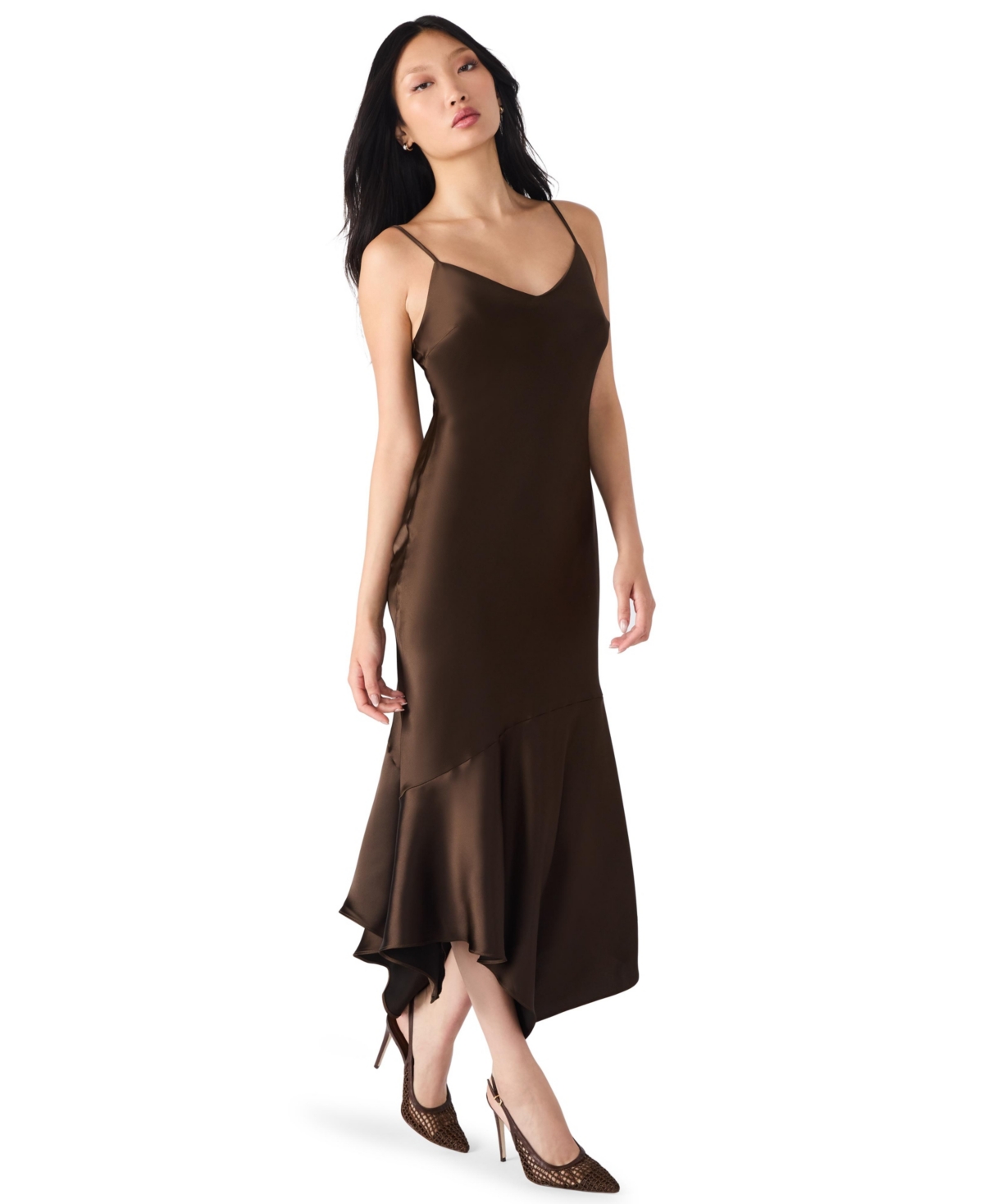 Steve Madden Lucielle Handkerchief Hem Satin Slipdress In Multi