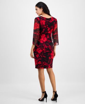 Petite Printed Cape-Sleeve Sheath Dress