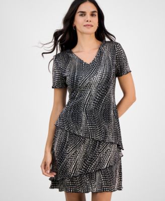Petite Printed Tiered Short-Sleeve Sheath Dress