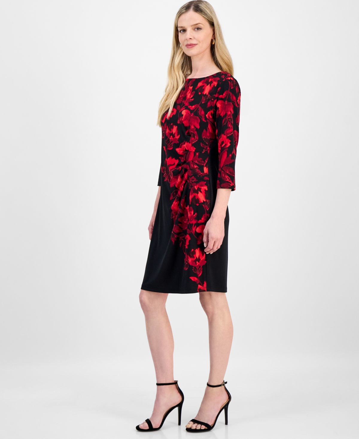 Connected Petite Printed 3/4-Sleeve Sheath Dress