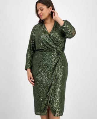 Plus Size Sequin Faux-Wrap Sheath Dress