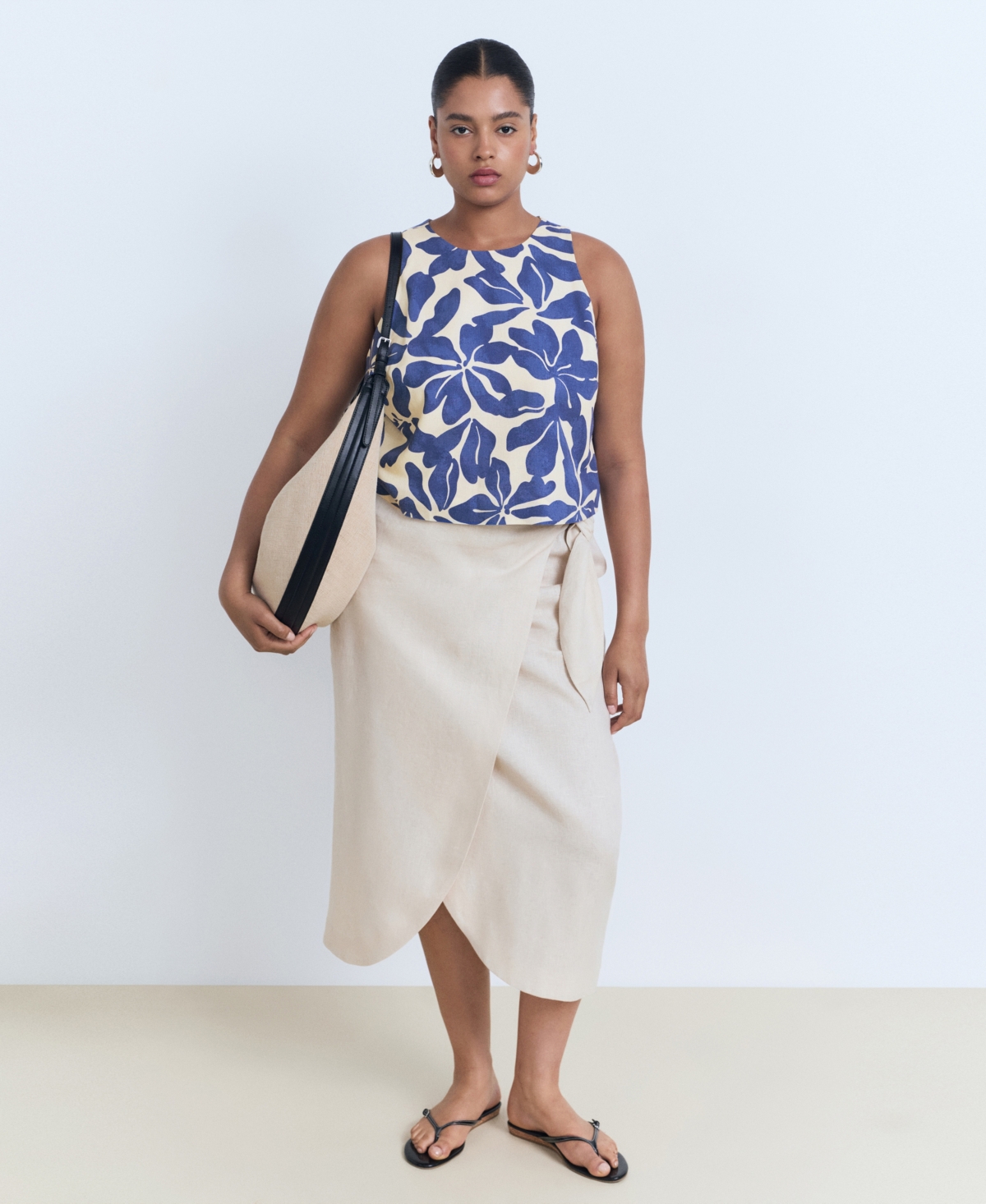 Mango Women's Printed Linen-blend Top In Blue