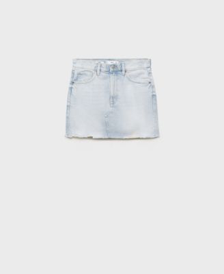 MANGO - Women's Frayed Hem Denim Skirt