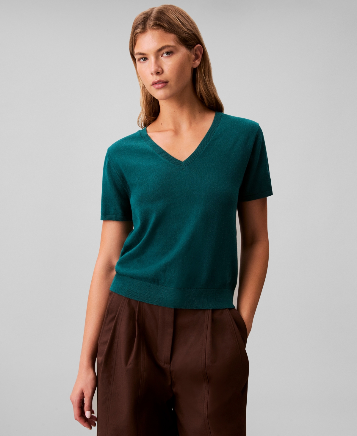 Calvin Klein Women's Short Sleeve V-neck Sweater In Blue