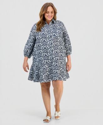 Charter Club - Plus Size 100% Linen Printed Shirtdress, Macy's Exclusive