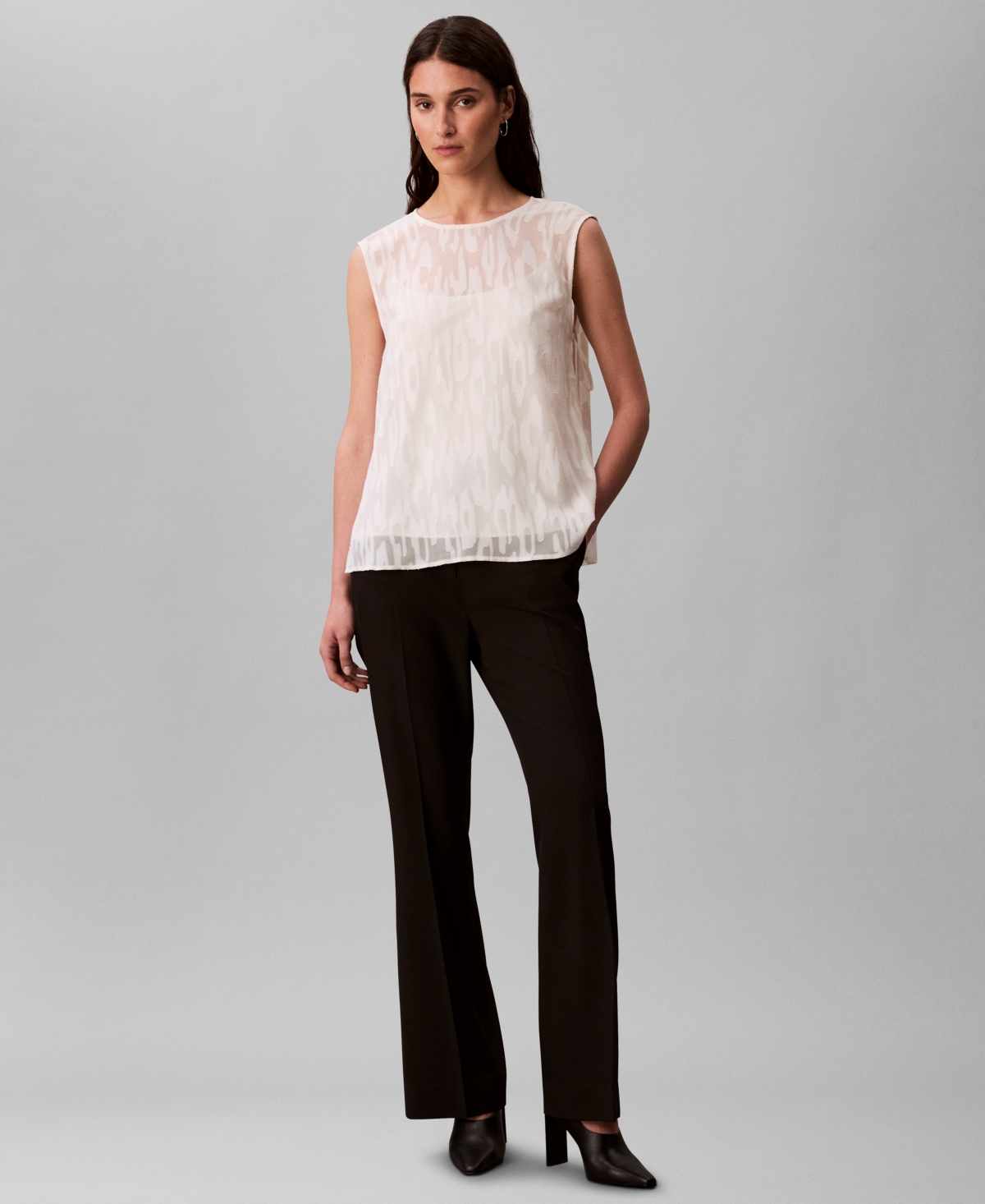 Calvin Klein Women's Sleeveless Burnout Blouse In Multi