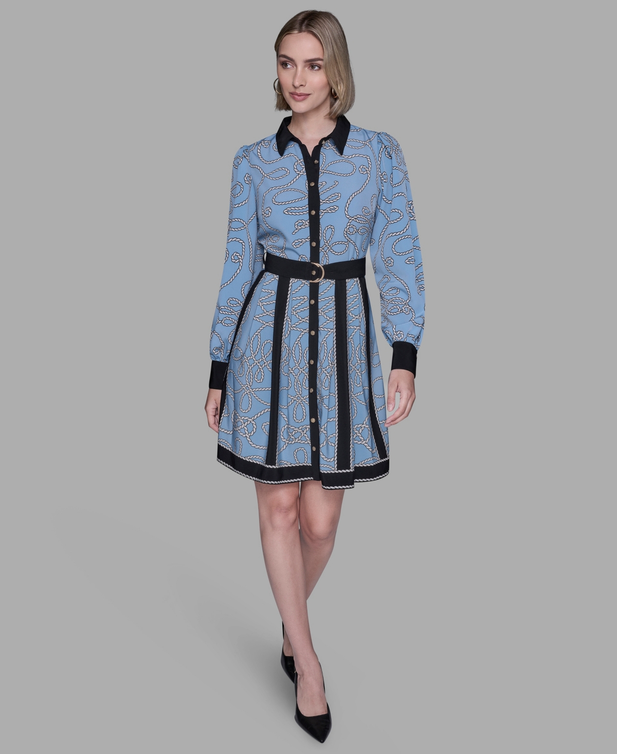 Karl Lagerfeld Women's Printed Long Sleeves Dress In Blue