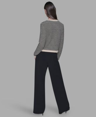 Women's Striped Crewneck Cardigan Sweater