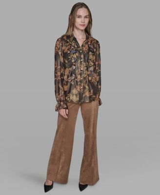 Women's Printed Ruffled Long Sleeves Blouse