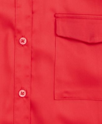 Women's Button-Front Long-Sleeve Satin Utility Shirt, Created for Macy's