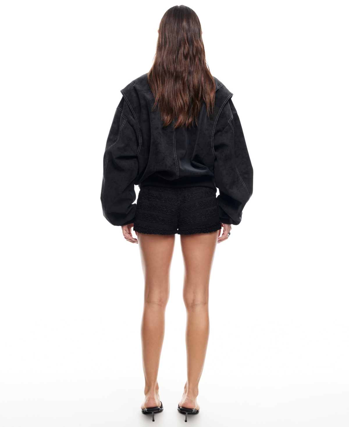 Lioness Vista Faux Suede Bomber Jacket In Black