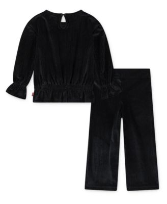 Toddler Girls 2-Piece  Long Sleeve Top and Wide Pants Velour Set
