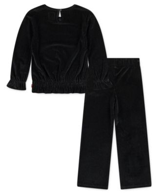 Little Girls 2-Piece  Long Sleeve Top and Wide Pants Velour Set