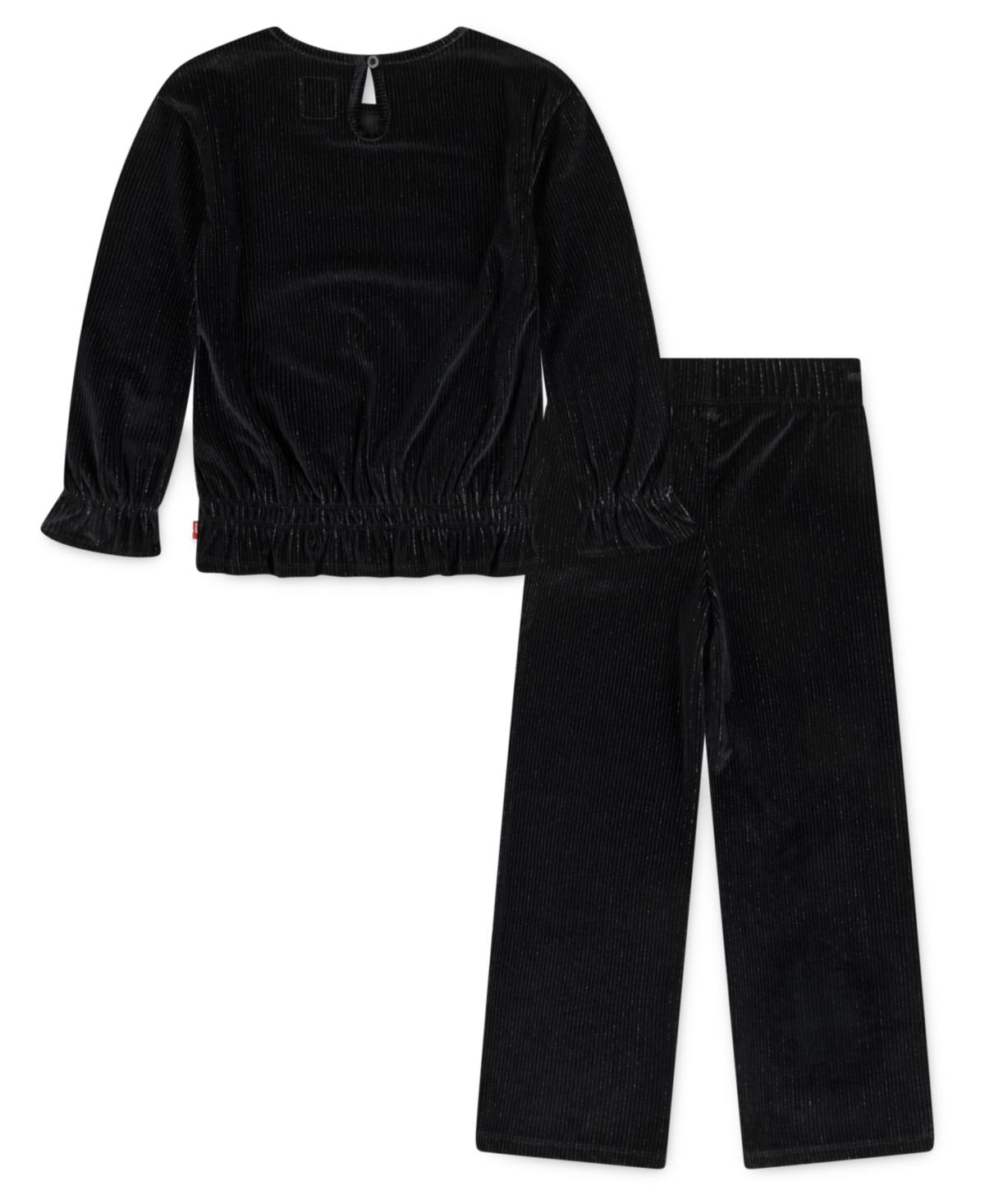 Levi's Little Girls 2-piece Long Sleeve Top And Wide Pants Velour Set In Black