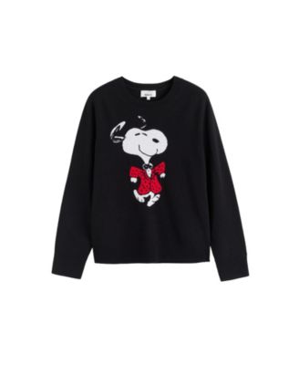 Women's Wool-Cashmere Crewneck Dancing Snoopy Sweater