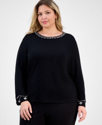 Plus Size Embellished Bracelet-Sleeve Sweater