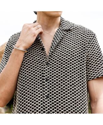 Men's Midnight Black & Powder White Contrast Rhombus Oversized Shirt