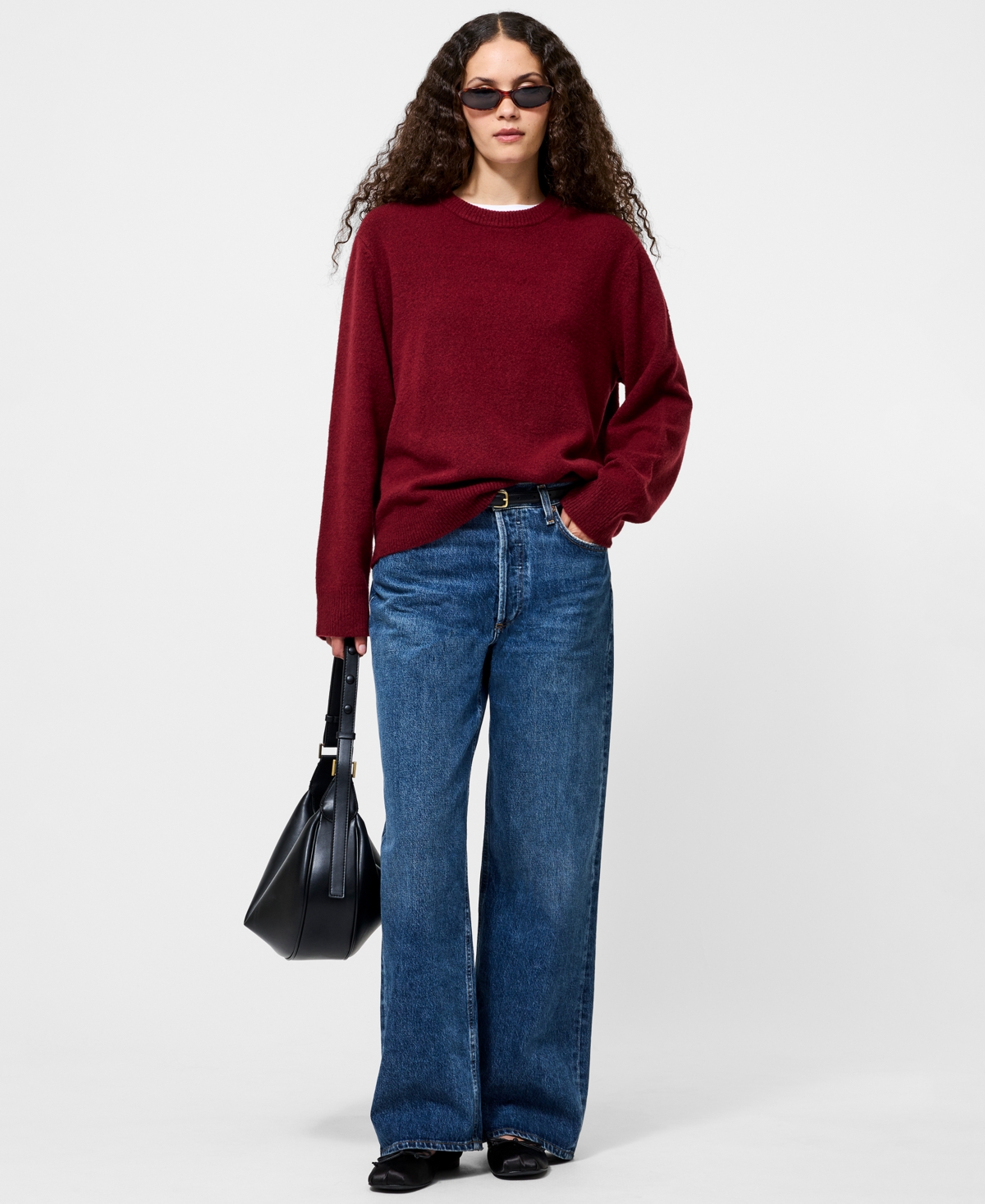 French Connection Emilia Knit Boyfriend Sweater In Burgundy
