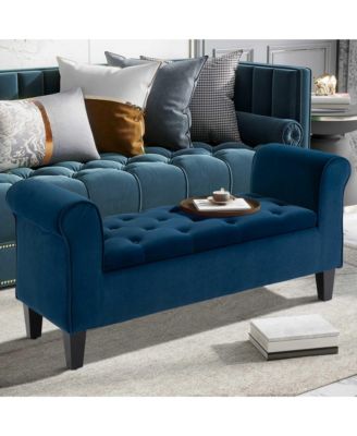 Button-Tufted Storage Rubberwood Ottoman Bed Bench,