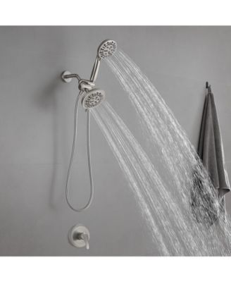 12 in Single-Handle 1-Spray Round Rain Shower Faucet Combo Set with Dual Function Pressure Balance Valve in Matte Black