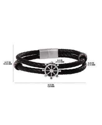 Mens Nautical Wheel Black Braided Leather Bracelet