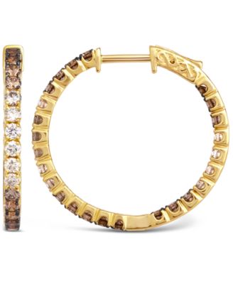 Chocolate Ombr&eacute; Diamond In & Out Small Hoop Earrings (2 ct. t.w.) in 14k Gold, 1"