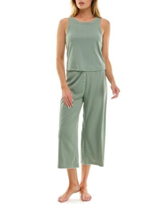 Women's 2-Piece Contrast Binding Sleeveless T-Shirt and Pajama Set