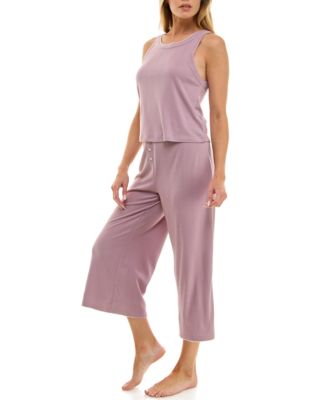 Women's 2-Piece Contrast Binding Sleeveless T-Shirt and Pajama Set