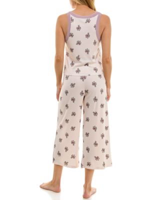 Women's 2-Piece Contrast Binding Sleeveless T-Shirt and Pajama Set