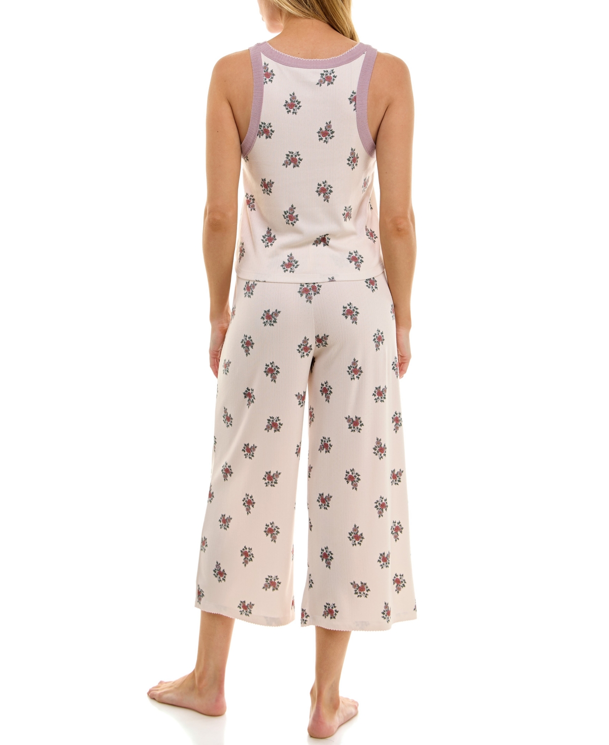 Roudelain Women's 2-piece Contrast Binding Sleeveless T-shirt And Pajama Set In Neutral