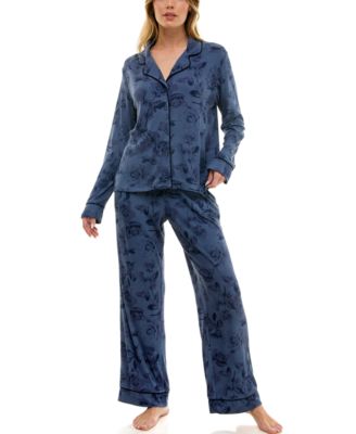 Women's 2-Piece Long Sleeve Top and Printed Pajama Set