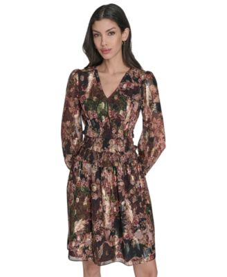 Women's Petite Lurex Long Sleeve Dress